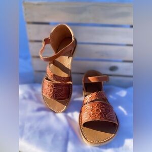 Brown Tooled Artisan Handmade Huarache Sandals​